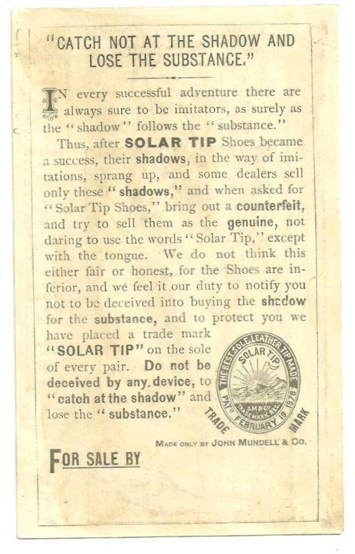 Victorian Trade Card for Solar Tip Shoes Boys and Girls Playing Outside