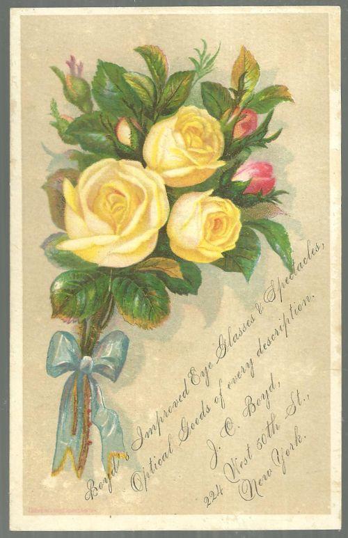 Victorian Trade Card Boyd's Improved Eye Glasses and Spectacles Yellow Roses