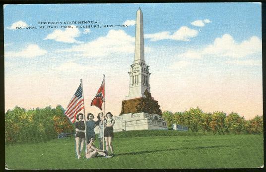 Postcard of Lovely Ladies in Front of Mississippi State Memorial Vicksburg Mississippi
