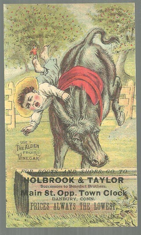 Victorian Trade Card Holbrook and Taylor Boots and Shoes with Boy and Horse