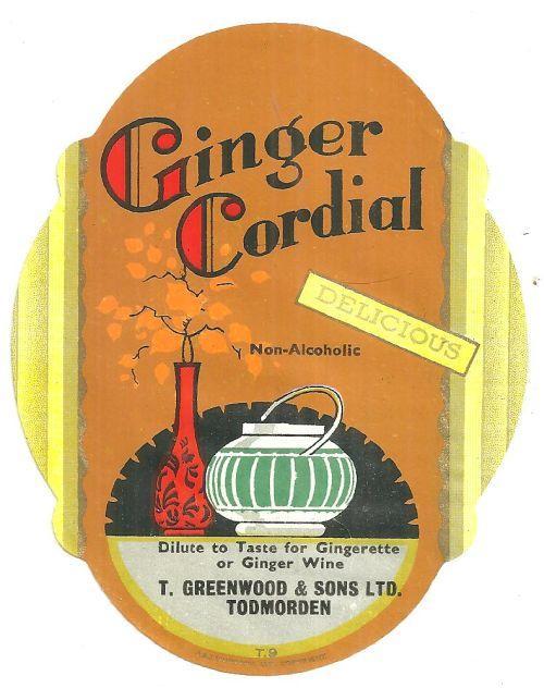 Vintage Label for Ginger Cordial, T. Greenwood and Sons, Todmorden, England