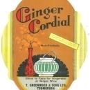 Vintage Label for Ginger Cordial, T. Greenwood and Sons, Todmorden, England
