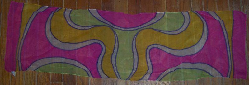 Vintage Pink Yellow and Green Mod Design Chiffon Scarf