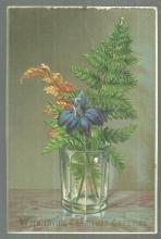 Victorian Christmas Card with Greenery Bouquet in Clear Glass Loving Christmas