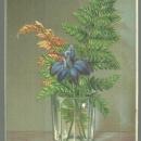 Victorian Christmas Card with Greenery Bouquet in Clear Glass Loving Christmas
