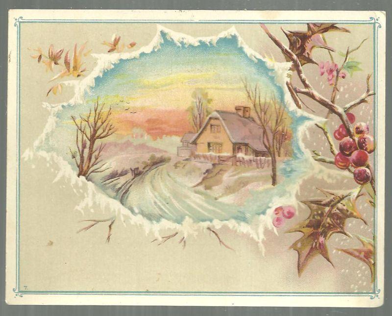Victorian Trade Card for Capital Coffee With Snowy House and Holly