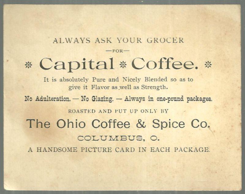 Victorian Trade Card for Capital Coffee With Snowy House and Holly
