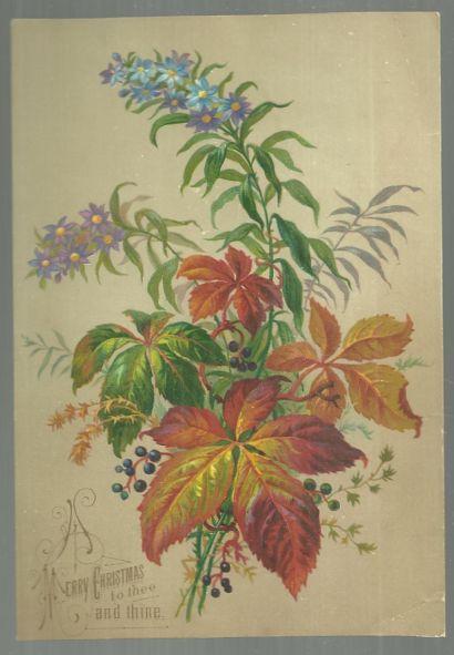 Victorian Christmas Card with Leafy Bouquet Merry Christmas to Thee and Thine