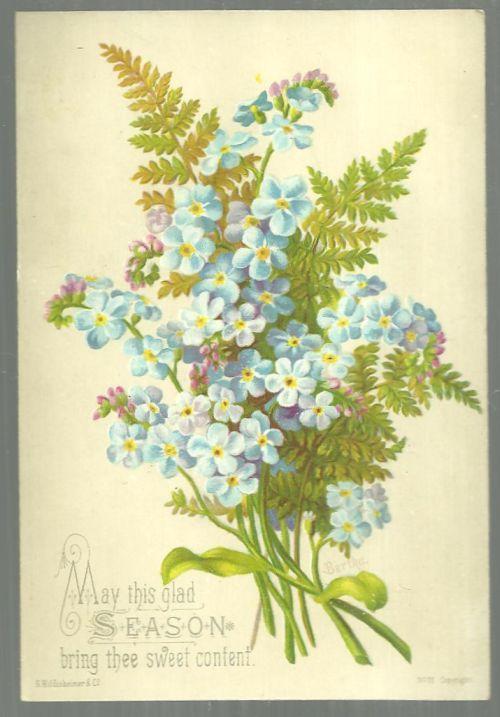 Victorian Christmas Card with Blue Floral Bouquet This Glad Season