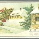 Victorian Prayer Card with Snowy Landscape and Pink Rose Blessed Are the Meek