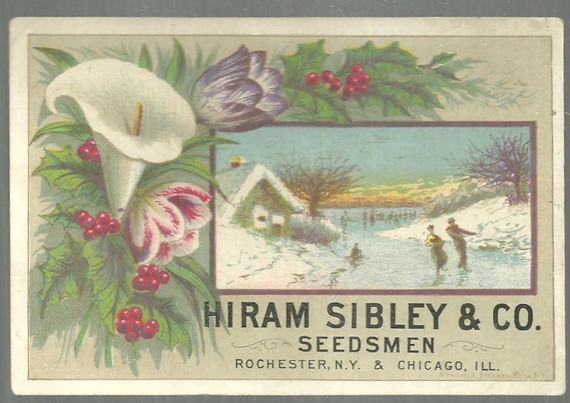 Victorian Trade Card for Hiram Sibley & Co., Seedsmen with Ice Skaters