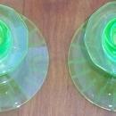 Vintage Pair of Etched Deco Green Glass Candlesticks