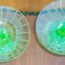 Vintage Pair of Etched Deco Green Glass Candlesticks