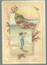 Victorian S. Hildesheimer Christmas Card Boy With Telescope Looking Out to Sea