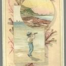 Victorian S. Hildesheimer Christmas Card Boy With Telescope Looking Out to Sea