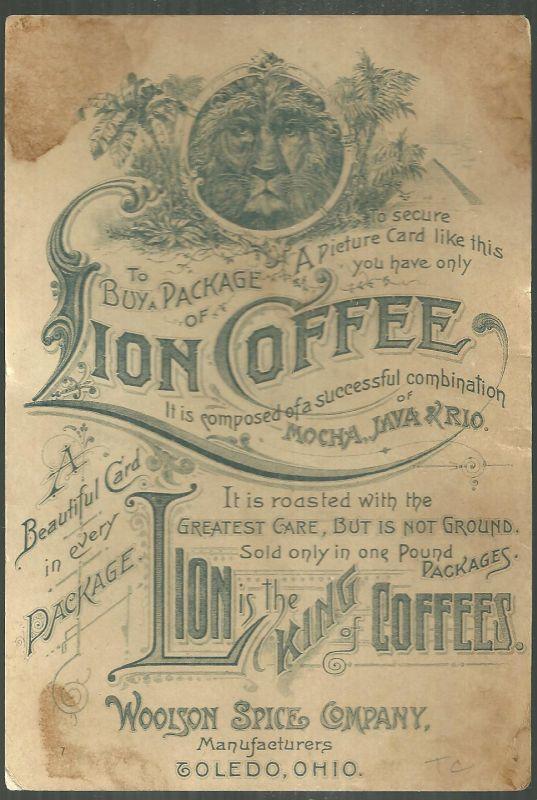 Victorian Trade Card For Lion Coffee With Christmas Compliments Sledding w/Girl