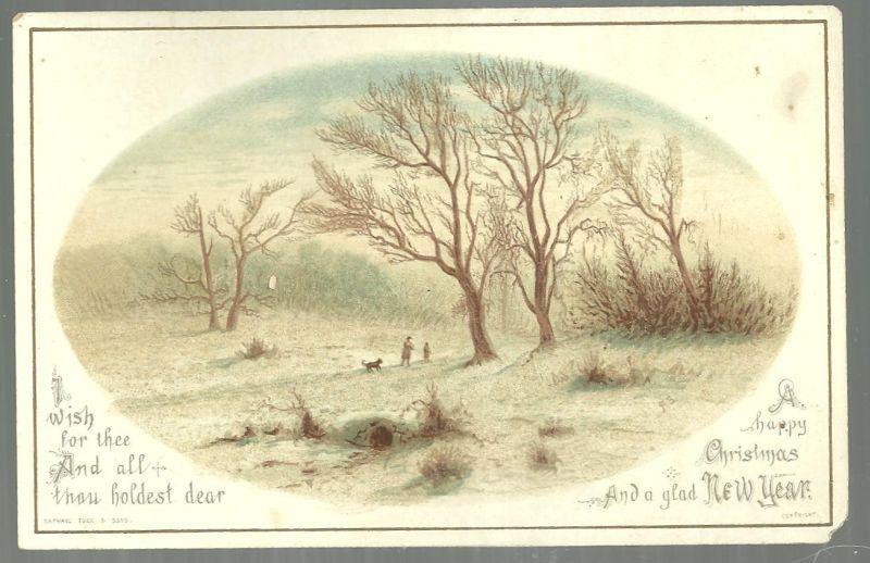 Victorian Christmas Card Glittery Snowy Landscape w/Frederick Langbridge Poem