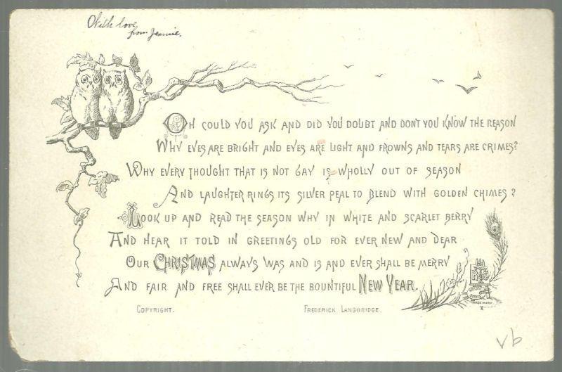 Victorian Christmas Card Glittery Snowy Landscape w/Frederick Langbridge Poem
