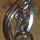 Vintage Gold Tone Red Flower Pin with Gold Tone Leaves