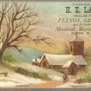 Victorian Trade Card H. E. Lake Pianos and Organs Keene, NH with Winter Scene