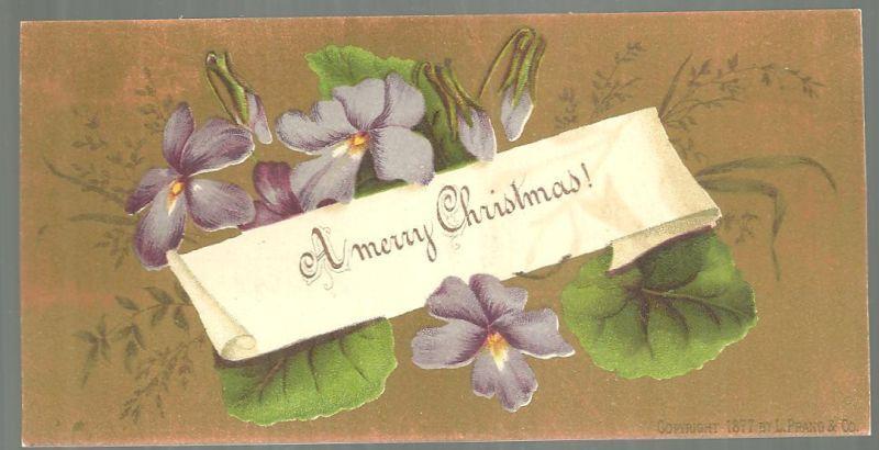 Victorian L. Prang Christmas Card with Violets on a Gold Background 1877