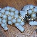 Vintage Gold Tone Kitten Pin With White Enamel and White Beads Rhinestone Eyes