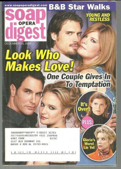 Soap Opera Digest Magazine December 20, 2005 Look Who Makes Love From YR