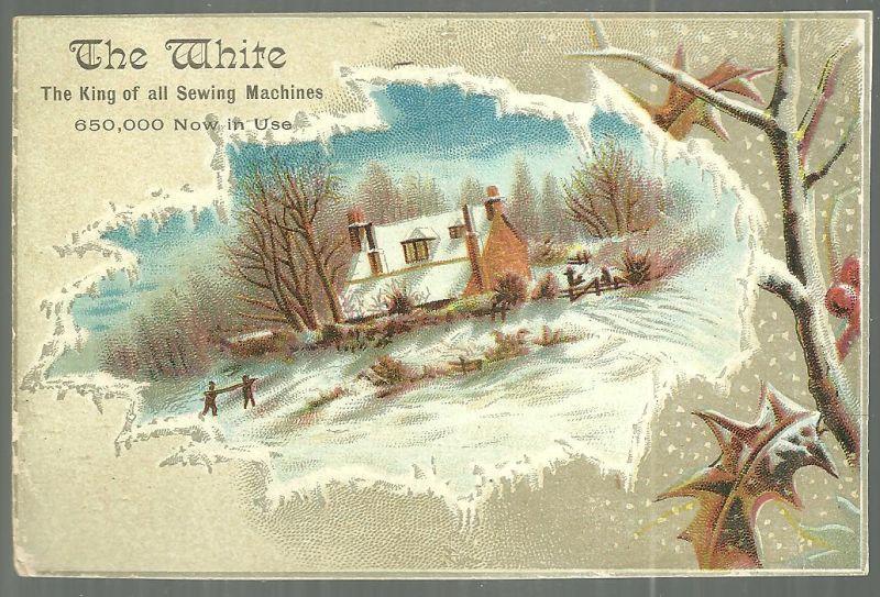 Victorian Trade Card for White Sewing Machine with Snowy Landscape in Leaf