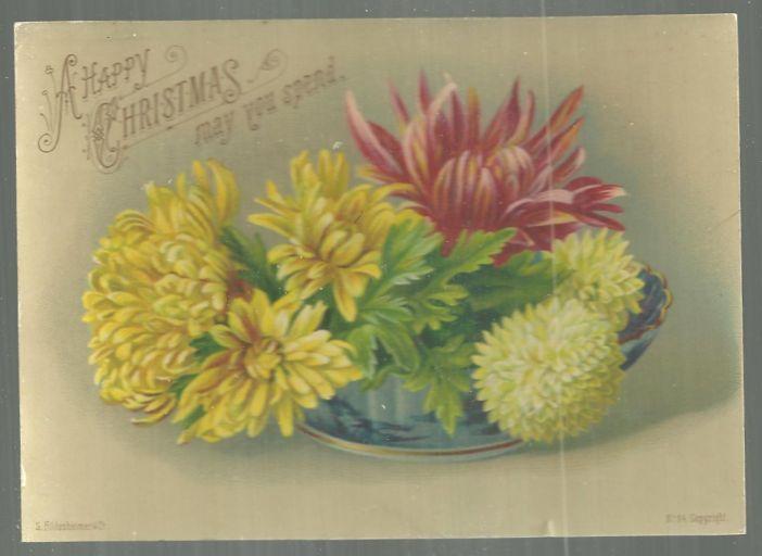 Victorian S. Hildesheimer Christmas Card Large Floral Bouquet A Happy Christmas