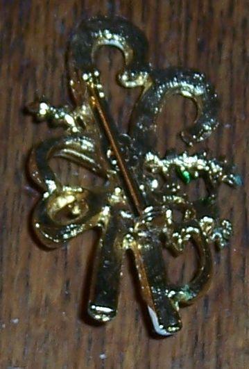 Vintage Enamel Candy Cane Pin with Red Ornaments and Green Evergreen Bow