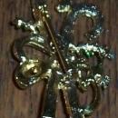 Vintage Enamel Candy Cane Pin with Red Ornaments and Green Evergreen Bow