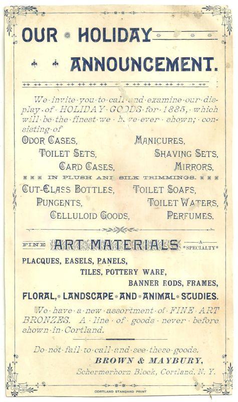 Victorian Trade Card for Brown and Maybury with Little Girl, Holiday Goods 1885