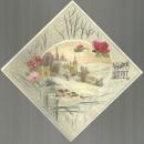 Victorian Reward of Merit Card with Snowy Church Landscape with Roses