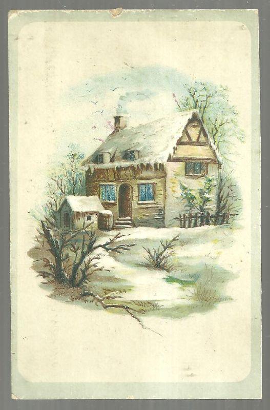 Victorian Trade Card for North Star Tea Co., with Snowy House Landscape