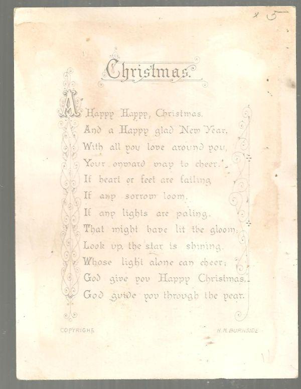 Victorian Hildesheimer and Faulkner Christmas Card with Burnside Christmas Poem