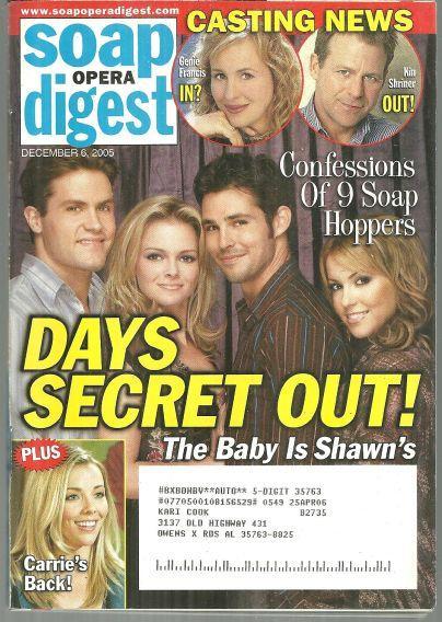 Soap Opera Digest Magazine December 6, 2005 Days Secret Out on the Cover
