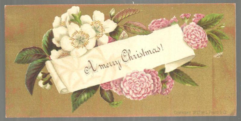 Victorian L. Prang Christmas Card with Flowers on a Gold Background 1877