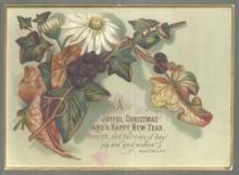 Victorian Christmas Card Leaves and Flowers Joyful Christmas and Happy New Year