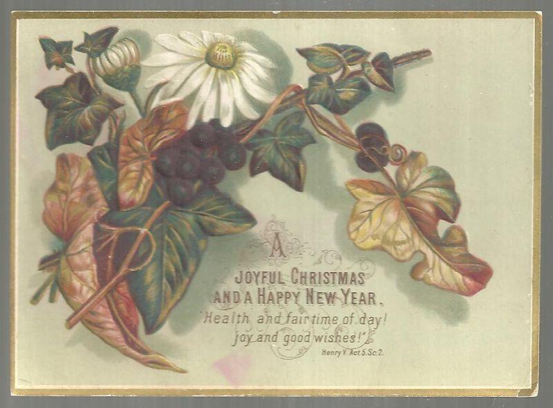 Victorian Christmas Card Leaves and Flowers Joyful Christmas and Happy New Year