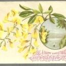 Victorian Christmas Card Yellow Flowers Surrounding Sailboats A Happy Christmas