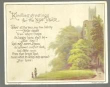 Victorian New Year Greeting Card Kindliest Greetings for the New Year w/ Castle