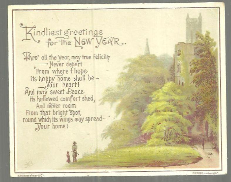 Victorian New Year Greeting Card Kindliest Greetings for the New Year w/ Castle