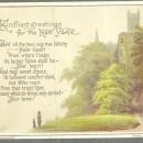 Victorian New Year Greeting Card Kindliest Greetings for the New Year w/ Castle