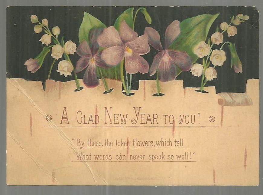 Victorian New Year Greeting Card A Glad New Year to You with Violets