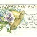 A Happy New Year Postcard with Flowers and Bells 1934