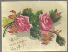Victorian New Year Greeting Card with Pink Roses With Love and Good Wishes