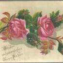 Victorian New Year Greeting Card with Pink Roses With Love and Good Wishes