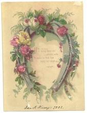 Victorian New Year Greeting Card With Horseshoe and Roses May Loving Hands Unite