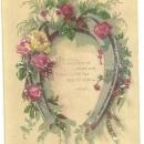 Victorian New Year Greeting Card With Horseshoe and Roses May Loving Hands Unite