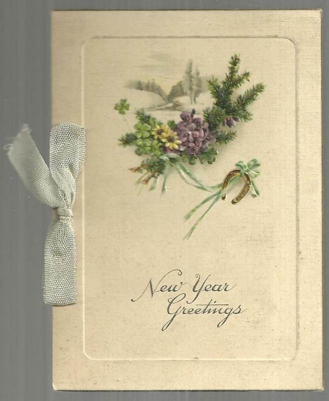 Victorian New Year Greeting Card With Flowers A Wish for Your New Year